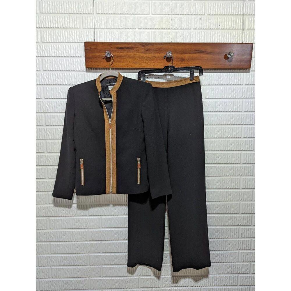 Donna Morgan Black Pant Suit with Tan Trim